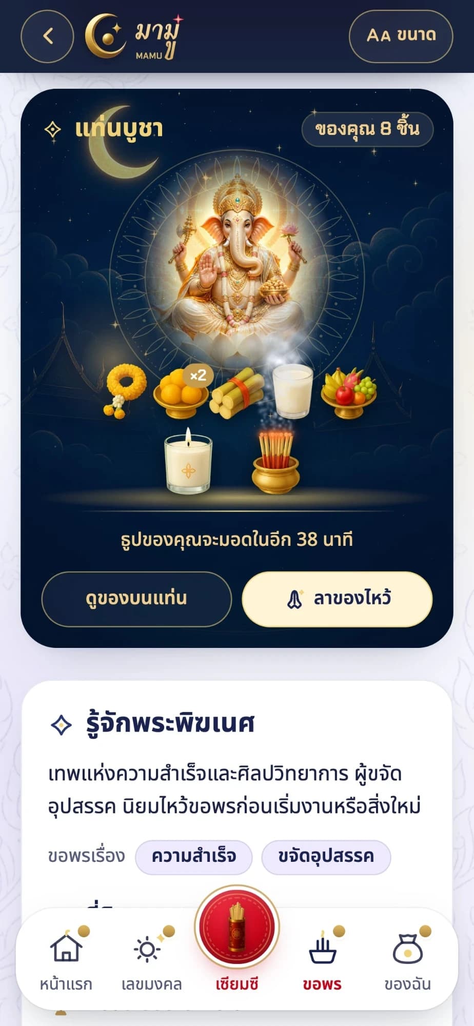 แท่นบูชาพระพิฆเนศพร้อมเครื่องเซ่นใน MAMU